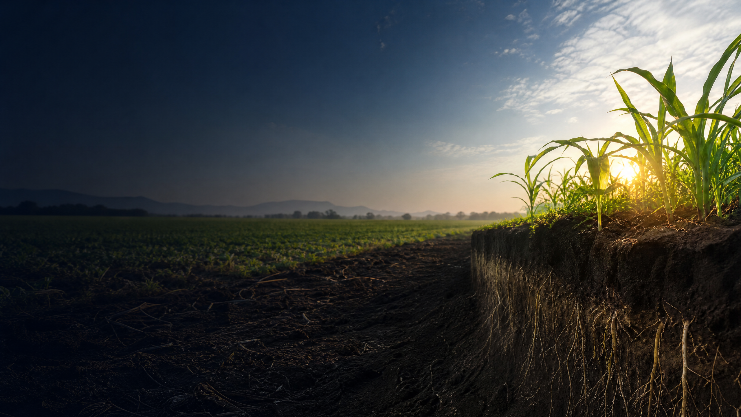 Sunset agricultural field monitored by ALMAXIA